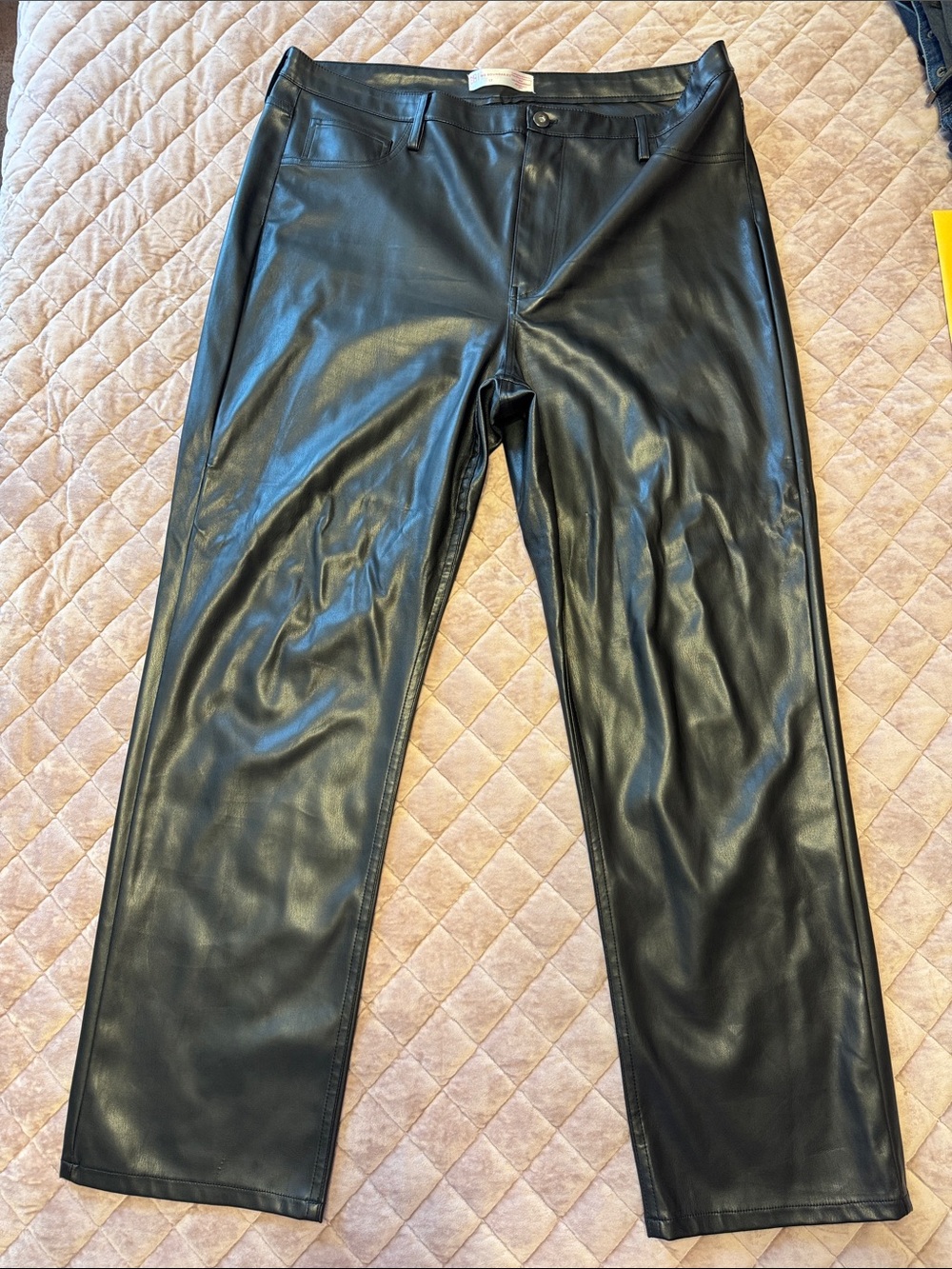 Black Faux Leather Straight-Leg Pants